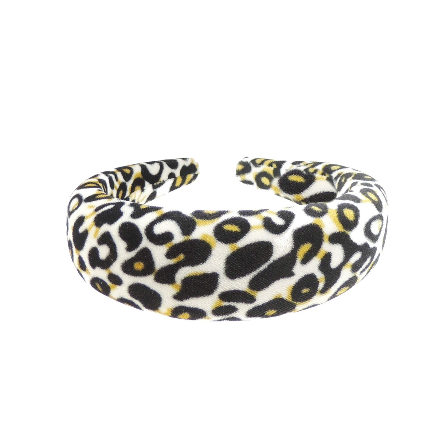 Womens Puffy Occasion Wedding Bridal Party Birthday Christmas Evening Wide 4cm Thick High Bump Padded Velvet Velour Hair Hairband Animal Cat Leopard Cheetah Jaguar Print Brown Headband Alice Band