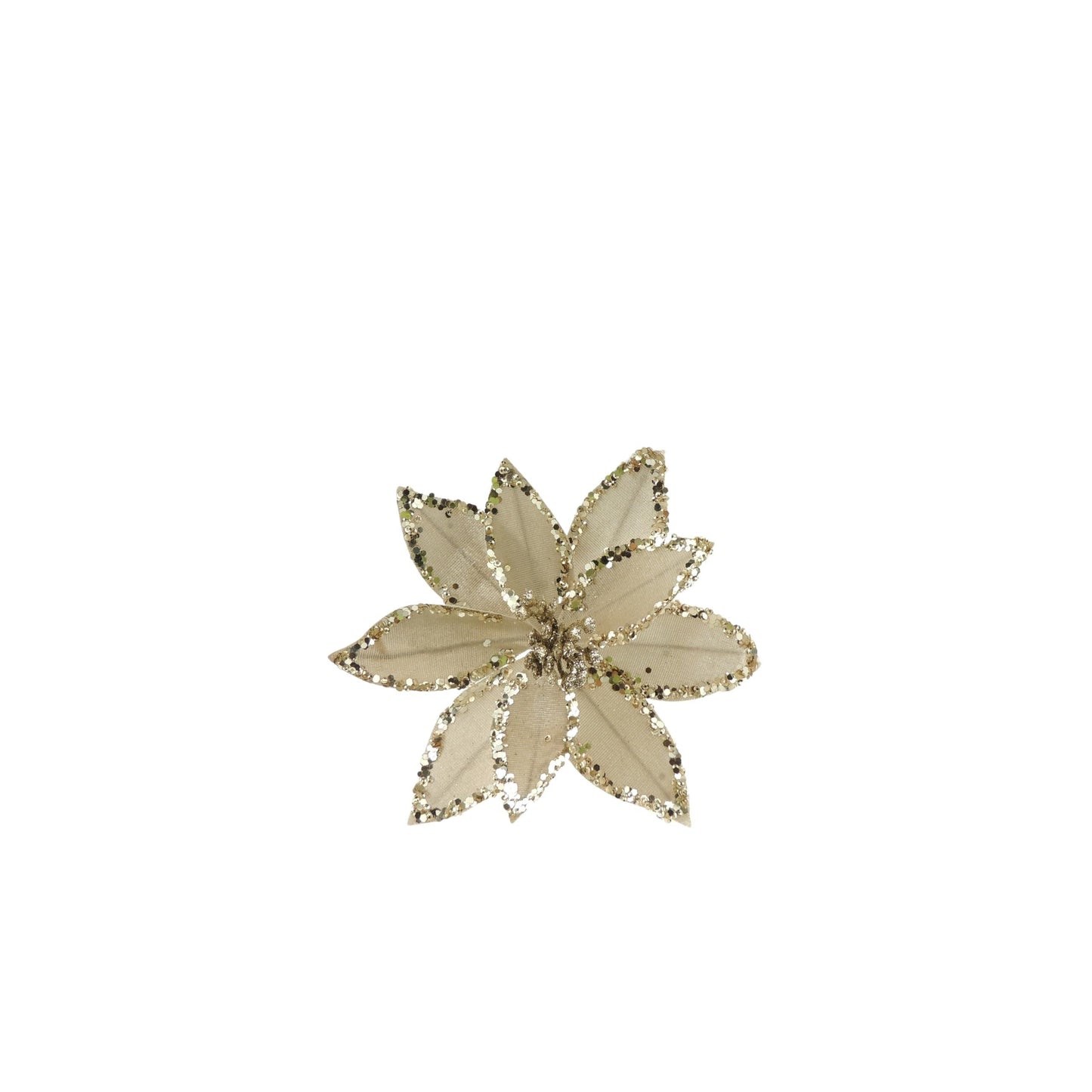 Set of 3 Nude Velvet Sequin Gold Poinsettia Flower Clip Christmas Tree Floral Pick Ornament Xmas Decor Garland Wreath Decoration