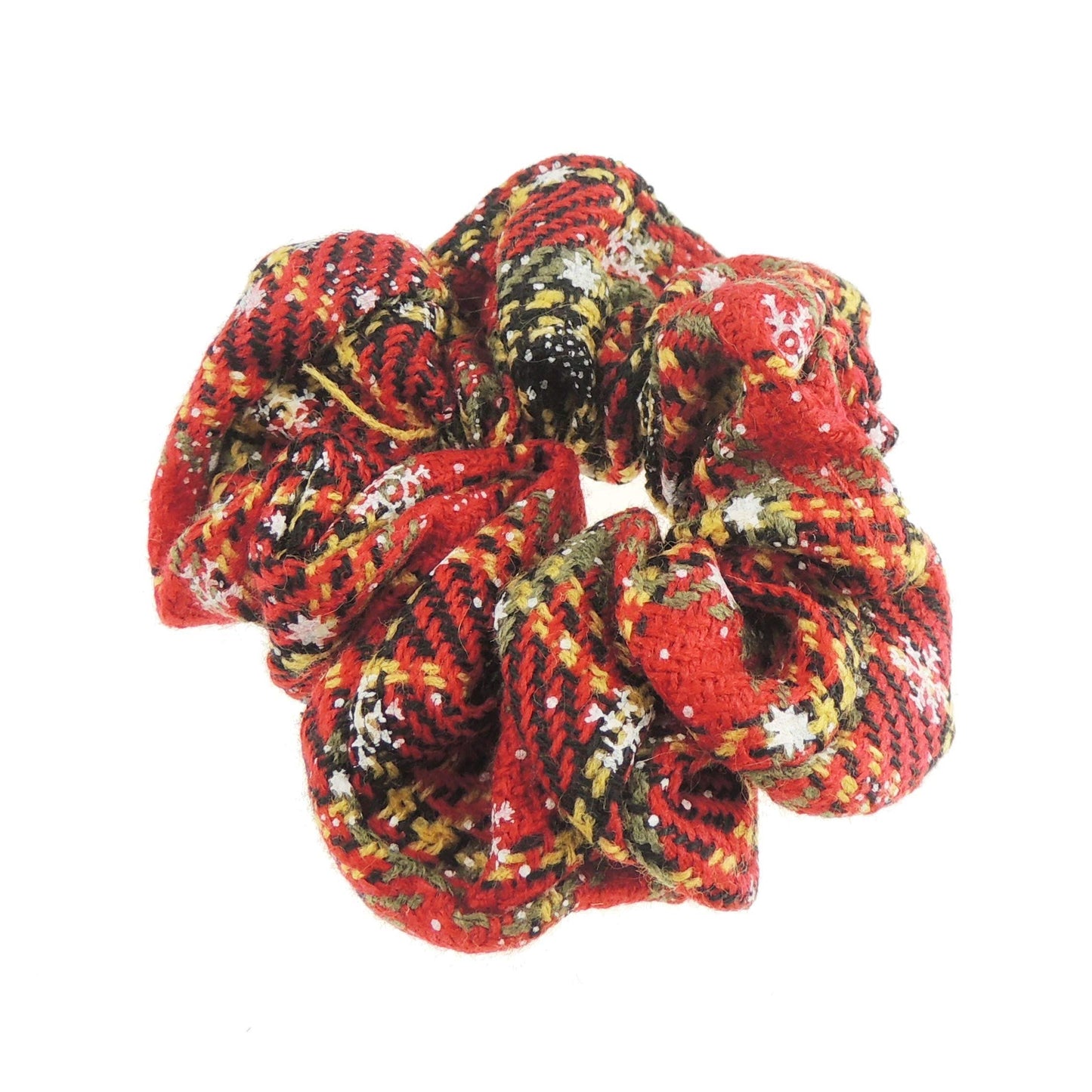 Festive Womens Girls Fabric Snowflake Tartan Plaid Tinsel School Christmas Party Bag Ponio Rope Hair Tie Up Back Elastic Accessories Bobbles Ponytail Holder Rubber Bands Scrunchie
