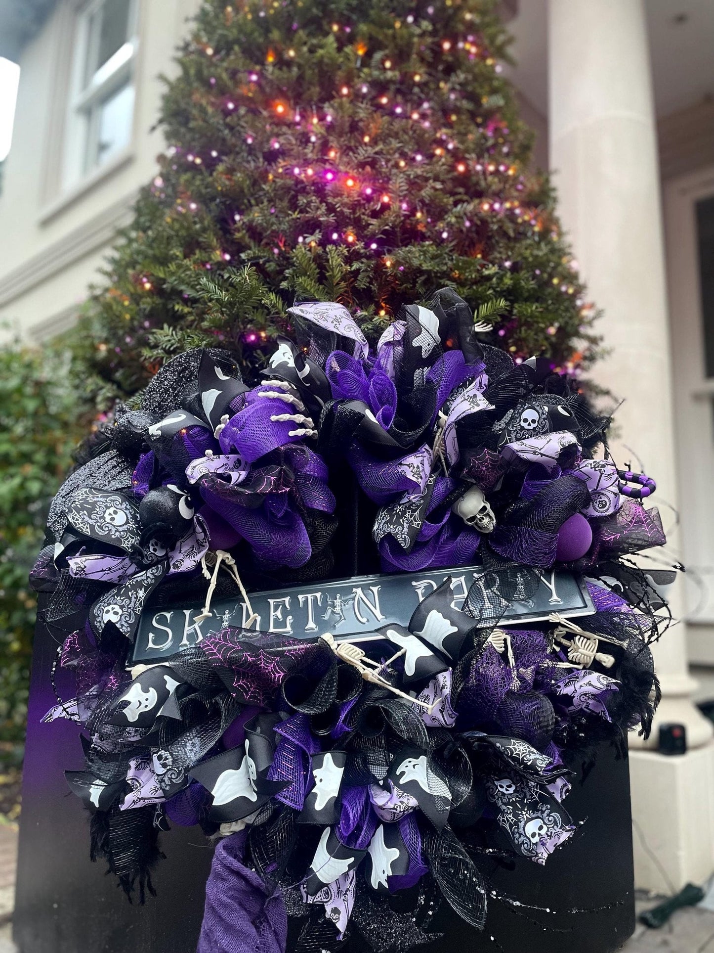 Luxury Purple Skeleton Halloween Wreath | Black & Purple Front Door Decor | 60cm (24")