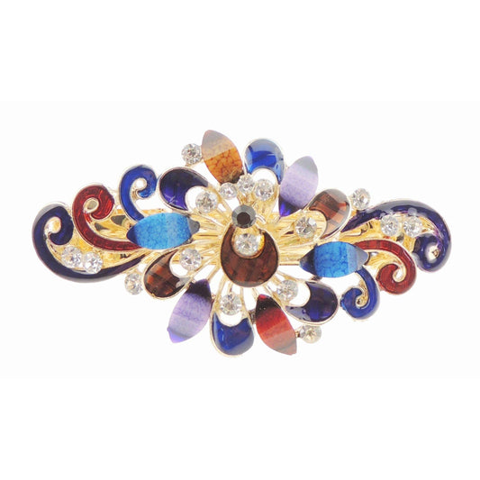 Womens Girls Crystal Rhinestone Diamante Wedding Birthday Party Evening School Ponytail Fine Medium Hair Accessories Occasion Barrette Hairpin Grip French Spring Clip Enamel Peacock Flower