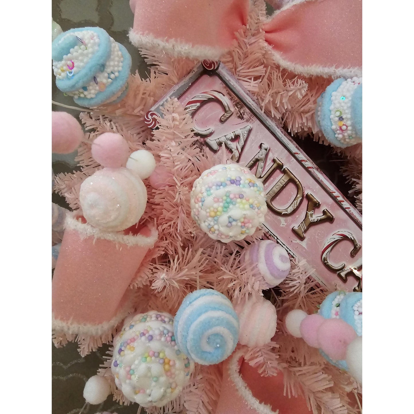 Luxury Candy Shop Pink Pastel Sweets Christmas Wreath Front Door Luxury Home Decorations Xmas Winter Mantle Decor Holiday Wreath Advent Swag