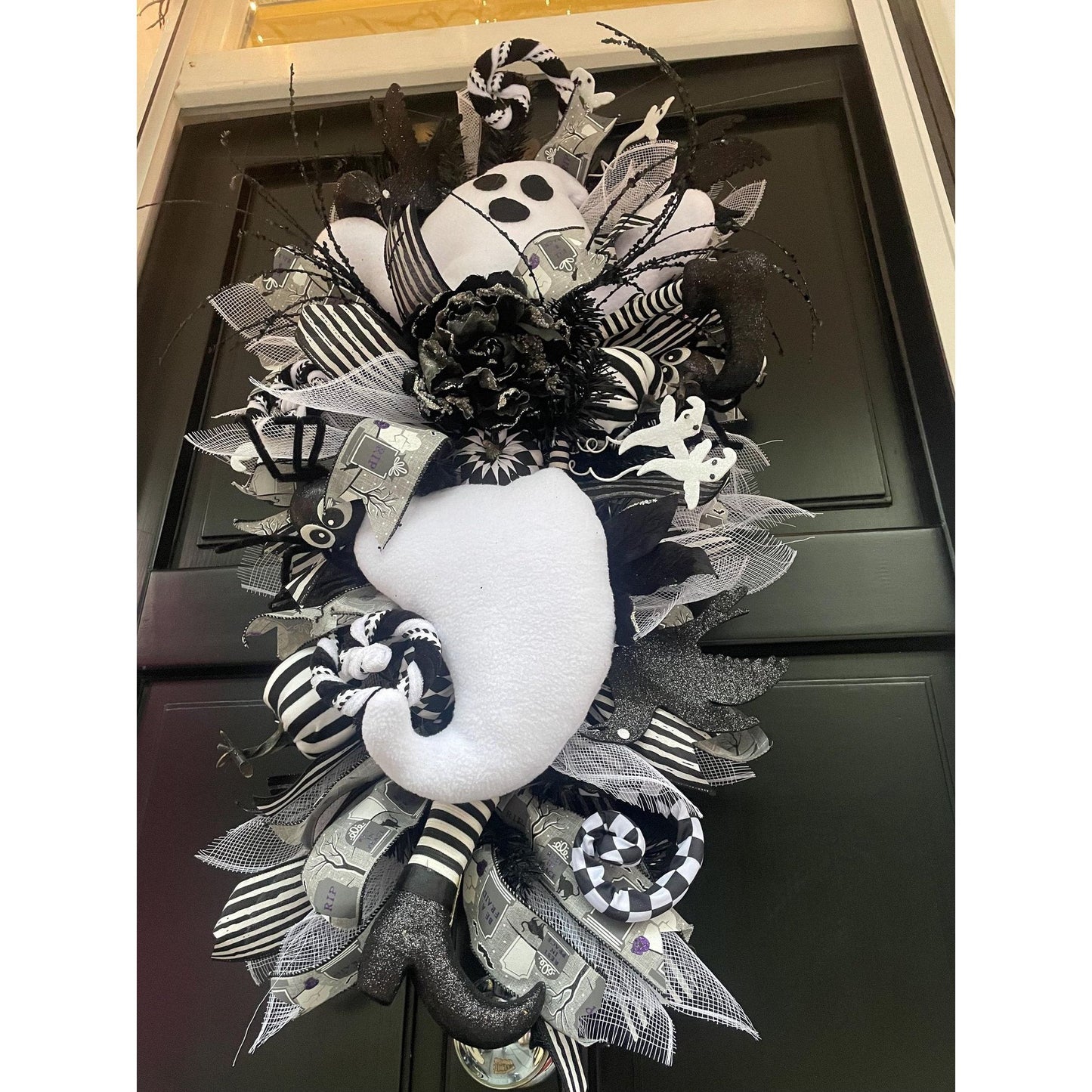 XL Ghost Fall Halloween Front Door Wreath Luxury Teardrop Rustic Wall Porch Hanger House Home Decor Decorations Spooky Ghoul Glam Boho