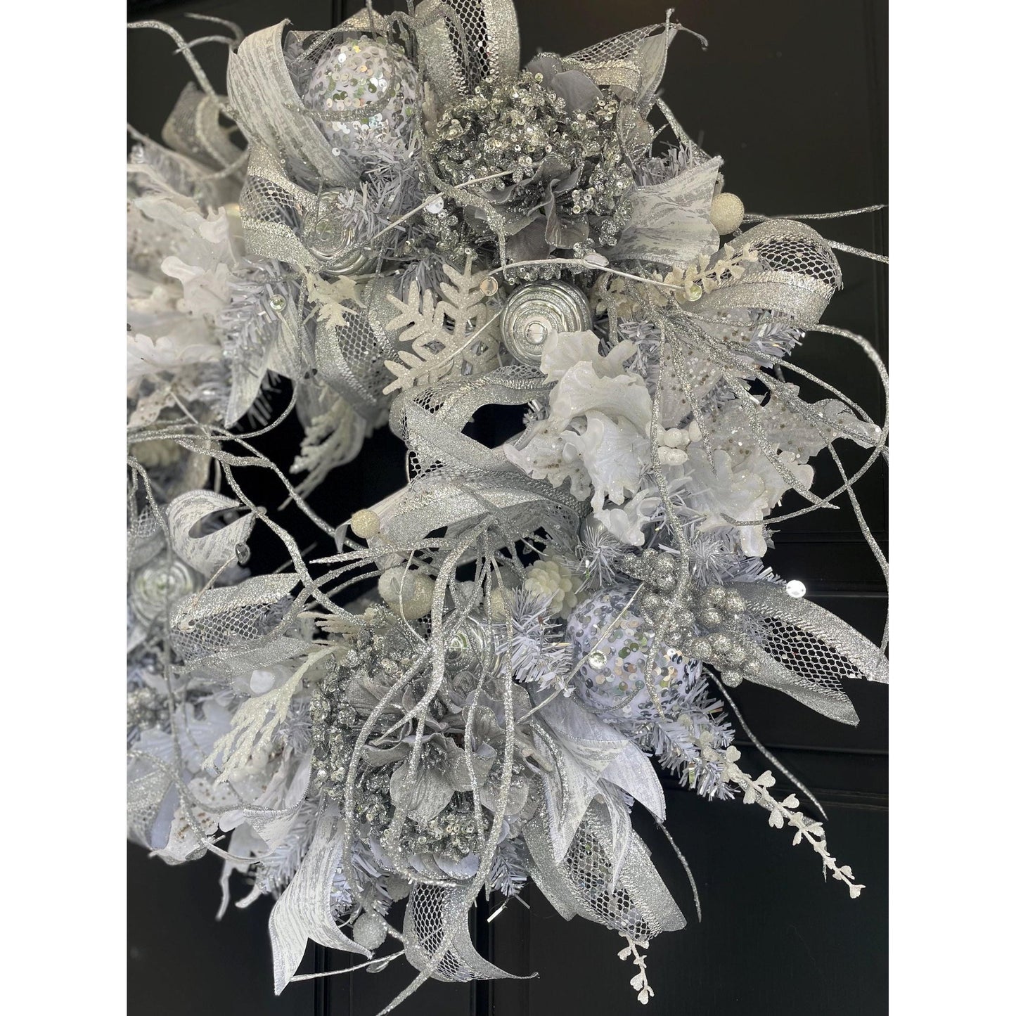 White Silver Luxury Christmas Wreath Front Door Luxury Home Decorations Xmas Winter Mantle Decor Holiday Wreath Advent Swag Silver Theme