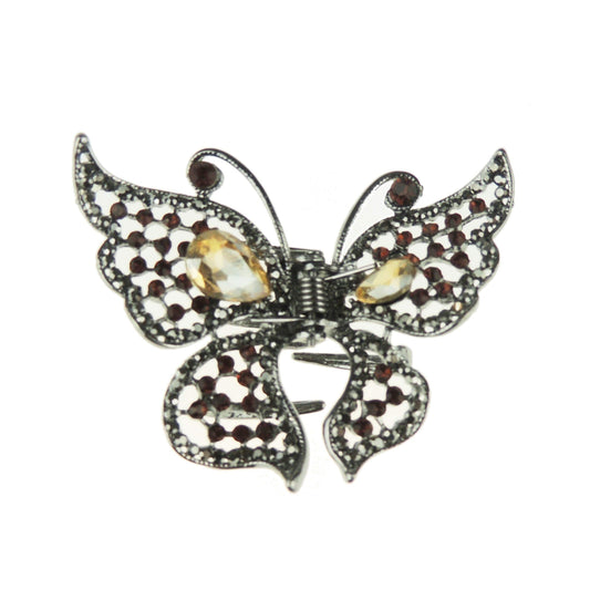 Extra Sparkly Women Girls Crystal Diamante Rhinestone Gems Bridal Wedding Evening Party Fine Thin Hair Accessories Metal Claw Jaw Clip Octopus Clamp Vintage Look Small 6cm Flat Butterfly (Copper)