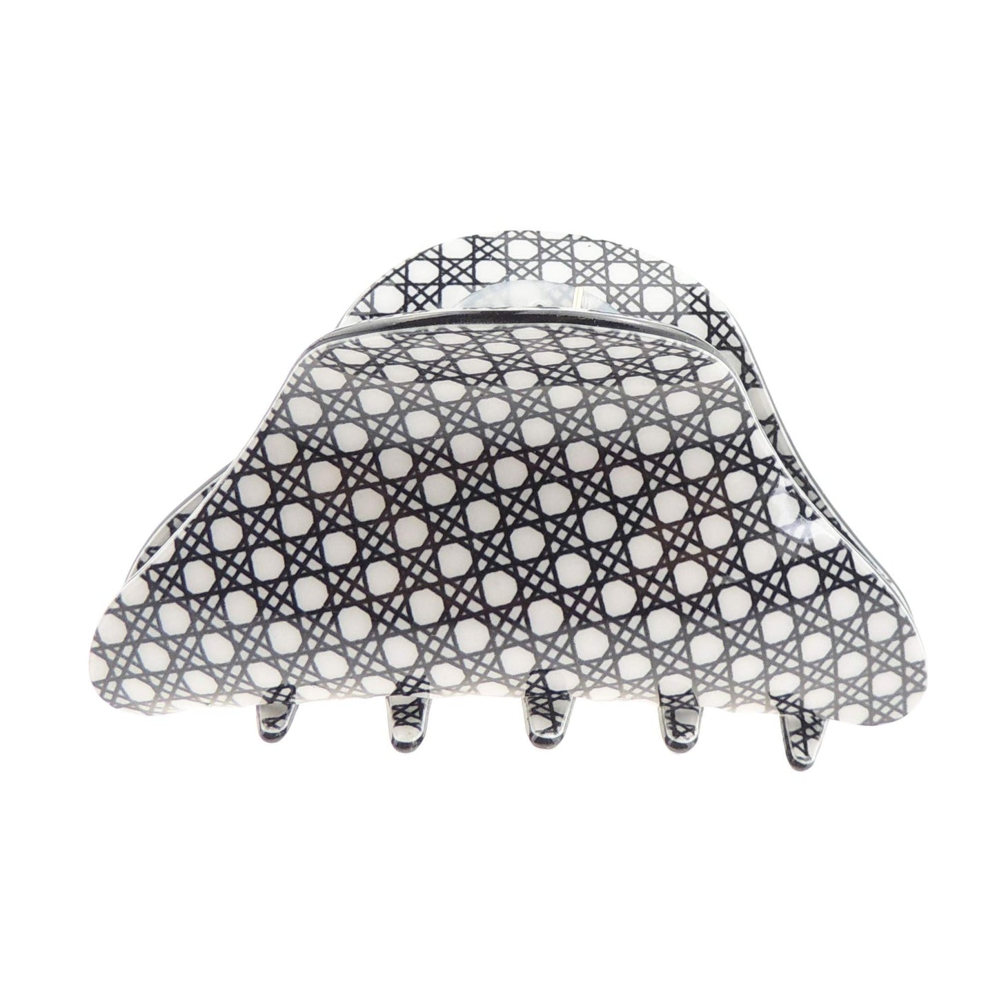 Womens Girls Strong Plastic Updo Rounded Bulldog Spider Octopus Hair Accessory Party Birthday School Gym Jaw Styling Tools Claw Clamp Black White Flowers Lines Shapes Print (Squares)