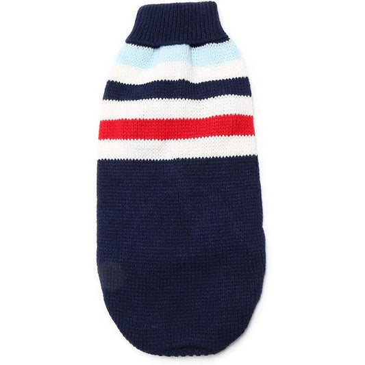Cute Knitted SMALL MEDIUM LARGE Puppy Cat Kitten Warm Winter Girl Boy Cold Weather Vest Sweatshirt Clothes Jacket Coat Christmas Ideas Pullover Jumper Sweater Big Stripes Navy White