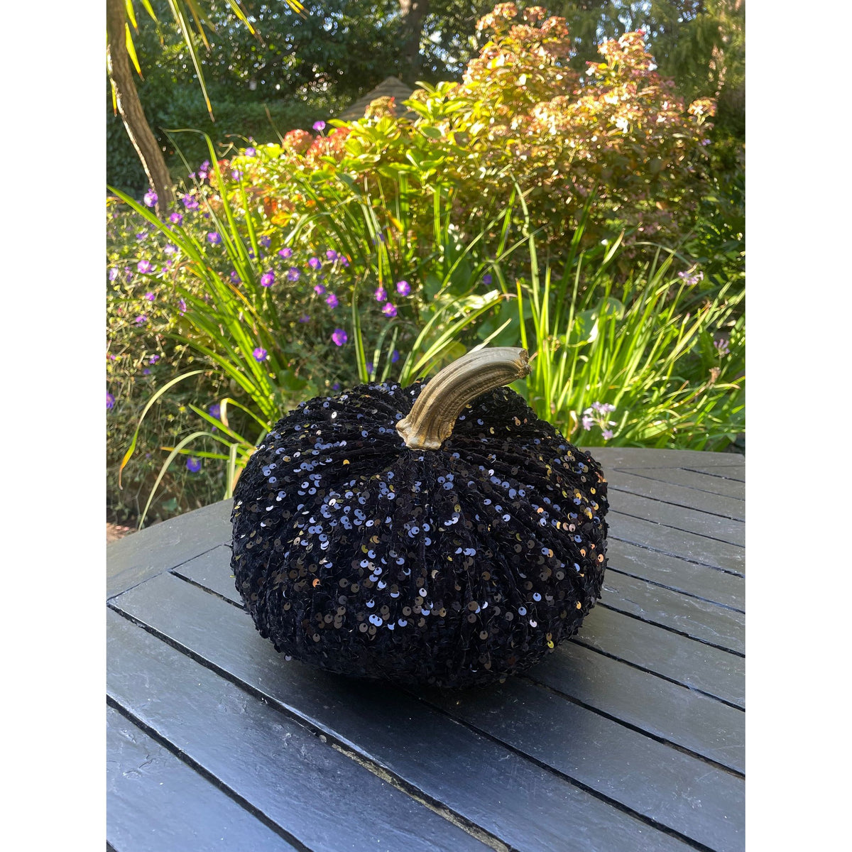 Extra Large Sparkly Velvet Sequin Pumpkin with Real Stem