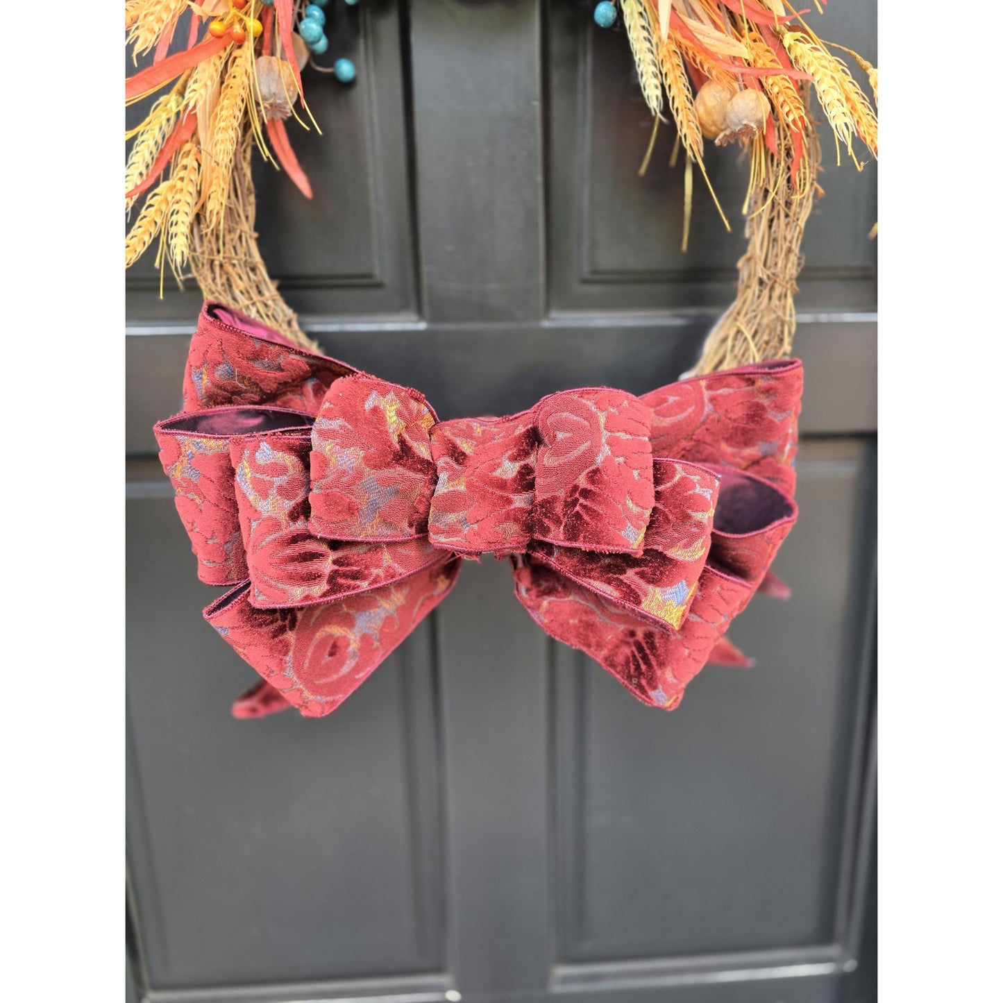 Orange Teal Autumn Fall Orange Harvest Front Door Wreath Luxury Rustic Wall Porch Hanger House Home Decor Decorations Thanksgiving Glam Boho