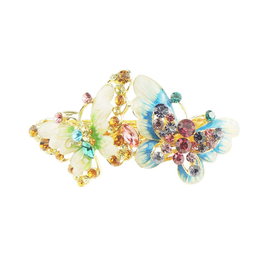 Womens Painted Enamel & Diamante Stone Wedding Birthday Party Bridal Wedding Ponytail Fine Hair Accessories Occasion Barrette Hairpin Grip French Spring Clip Vintage Look Butterfly Pair (Multi)