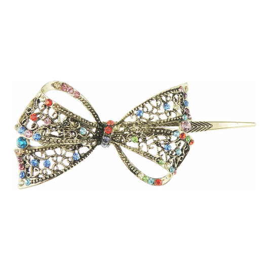 Womens Girls 10cm Chunky Vintage Diamante Crystal Wedding Birthday Party Bridal Wedding Fine Hair Occasion Barrette Hairpin Grip French Spring Clip Gold Tone Multi-Coloured Hair Concord Clip Bow