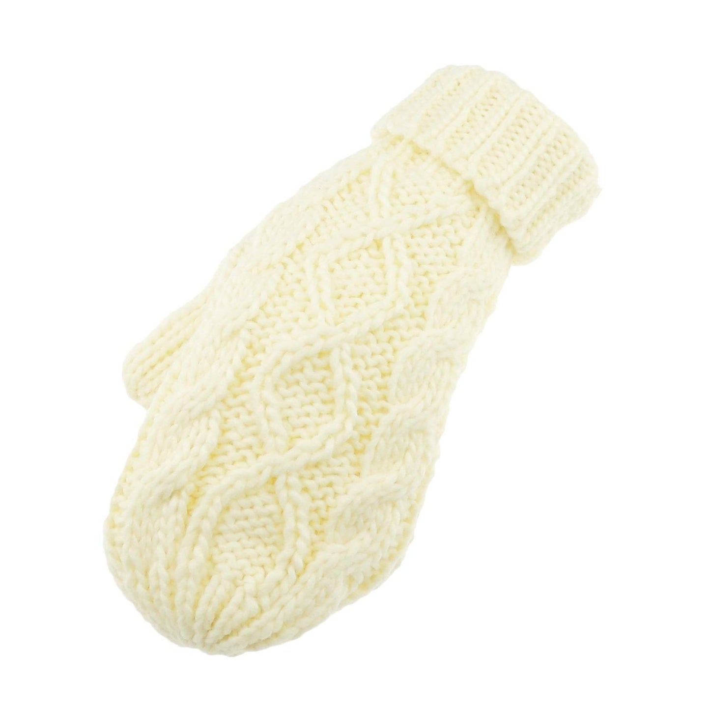Ladies Womens Girls Chunky Thick Knit Crochet Cable Knit Thermal Fleece Lined Cold Weather Winter Ski Outdoor Accessories Hand Warmers Mittens Gloves Mitts, Christmas Birthday Gift (Cream)