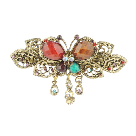 Ladies Bronzed Vintage Look Metal Hair Clip Barrette Butterfly