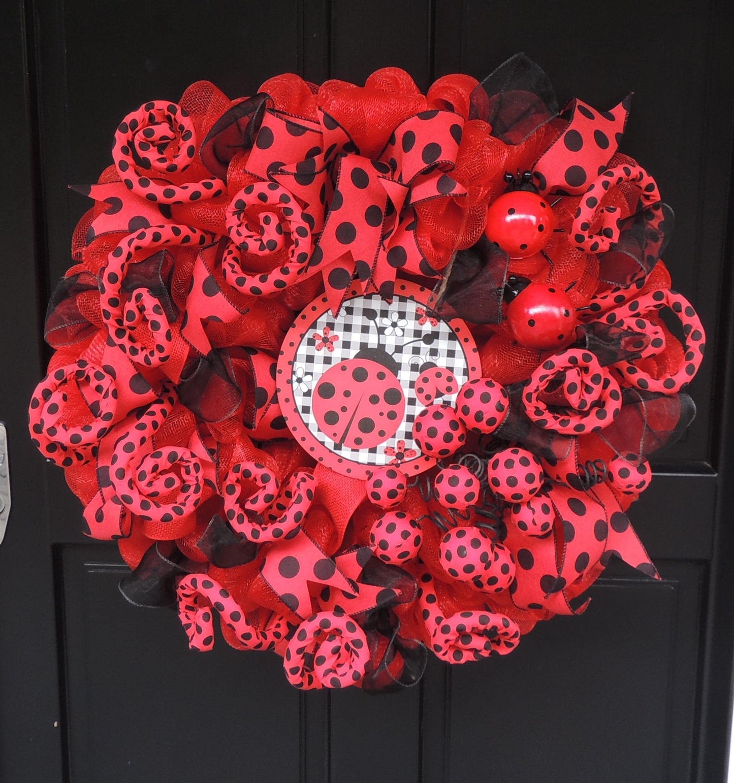 Luxury Ladybug Wreath | Red & Black Summer Front Door Wreath | Garden Decor | 60cm (24")