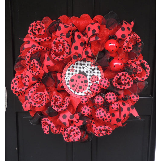 Luxury Ladybug Wreath | Red & Black Summer Front Door Wreath | Garden Decor | 60cm (24")
