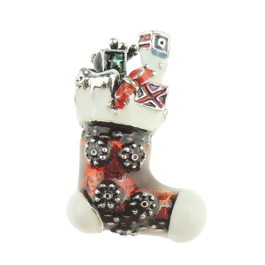 Festive Christmas Season Gift Coat Scarf Coat Jacket Shawl Scarf Enamel Diamante Rhinestone Crystal Brooch Badge Breastpin Corsage Pin Xmas Colour Enamel Stocking Santas Boot (Red)