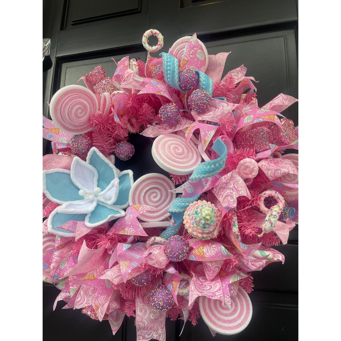 Luxury Candy Shop Pink Pastel Sweets Christmas Wreath Front Door Luxury Home Decorations Xmas Winter Mantle Decor Holiday Wreath Advent Swag