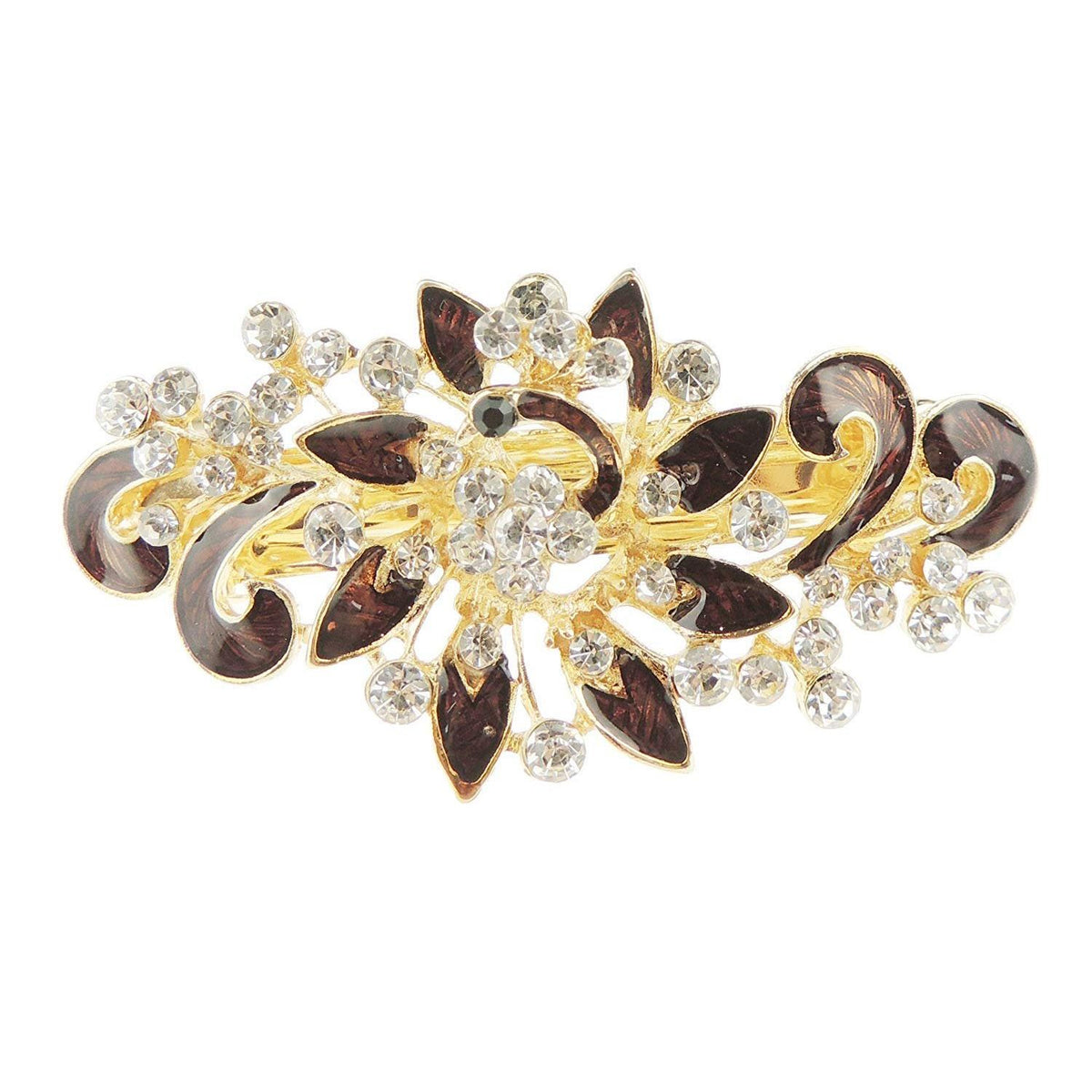 Womens Girls Crystal Rhinestone Diamante Wedding Birthday Party Evening Ponytail Fine Medium Hair Accessories Occasion Barrette Hairpin Grip French Spring Clip Enamel Peacock Waves