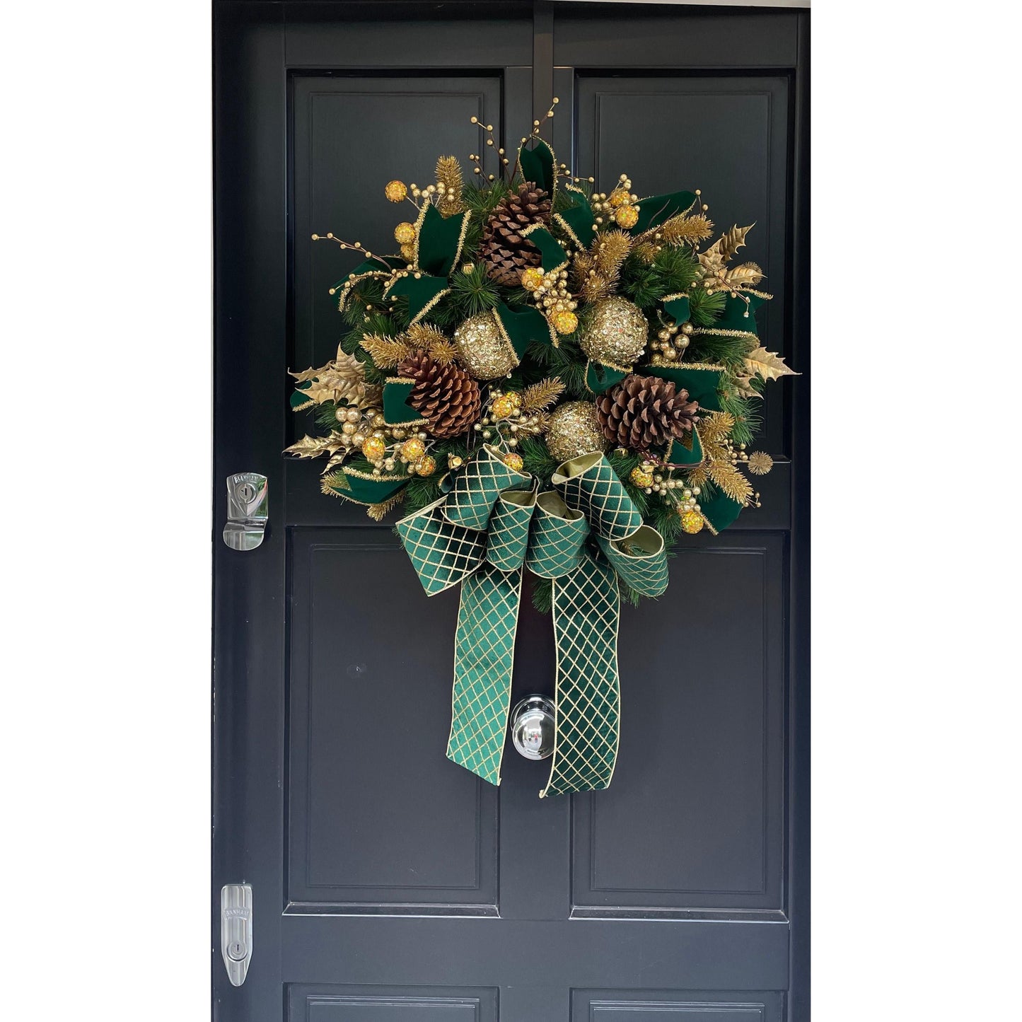 Green Gold XL Christmas Front Door Wreath Traditional Elegant Porch Holiday House Home Decor Decoration Glam Winter Swag Designer Unique