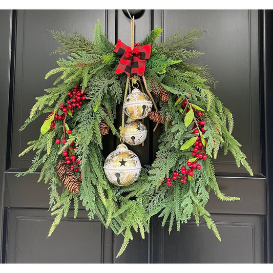 Luxury Mixed Pine Christmas Wreath Front Door Farmhouse Home Decorations Xmas Winter Mantle Decor Holiday Wreath Cottage Swag Fireplace Wall