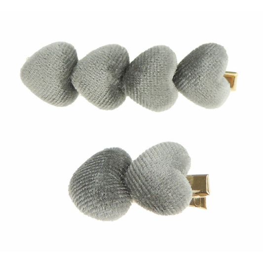 Womens Girls Set of 2 Velvet Puffy Hearts School Birthday Party Hair Accessories Styling Clip Barrette Claw Hairpin Sectioning Grips Concorde Beak Duckbill Clamp Alligator Crocodile