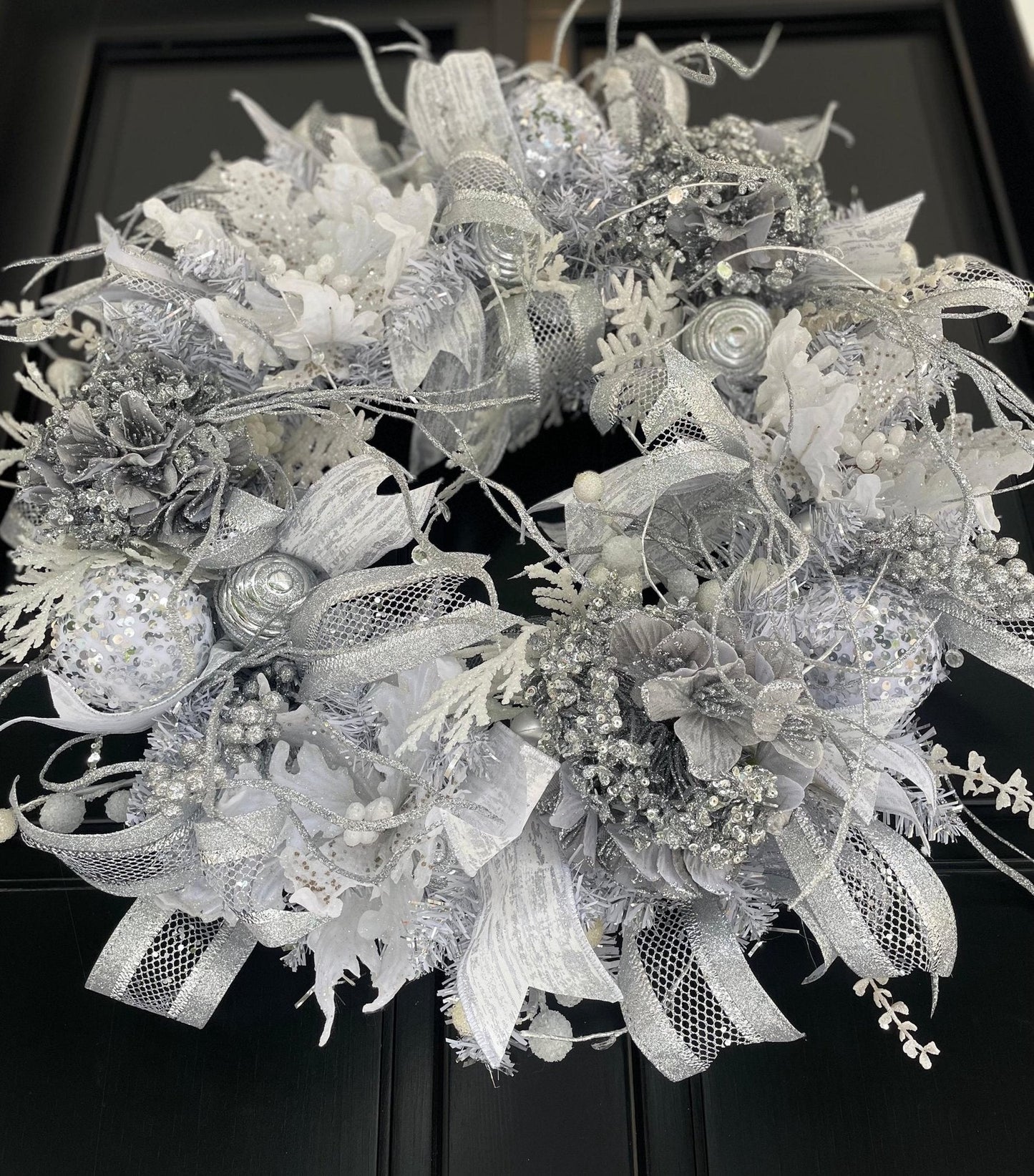 Luxury White & Silver Christmas Wreath | Winter Wonderland Front Door Wreath | 50cm (20")