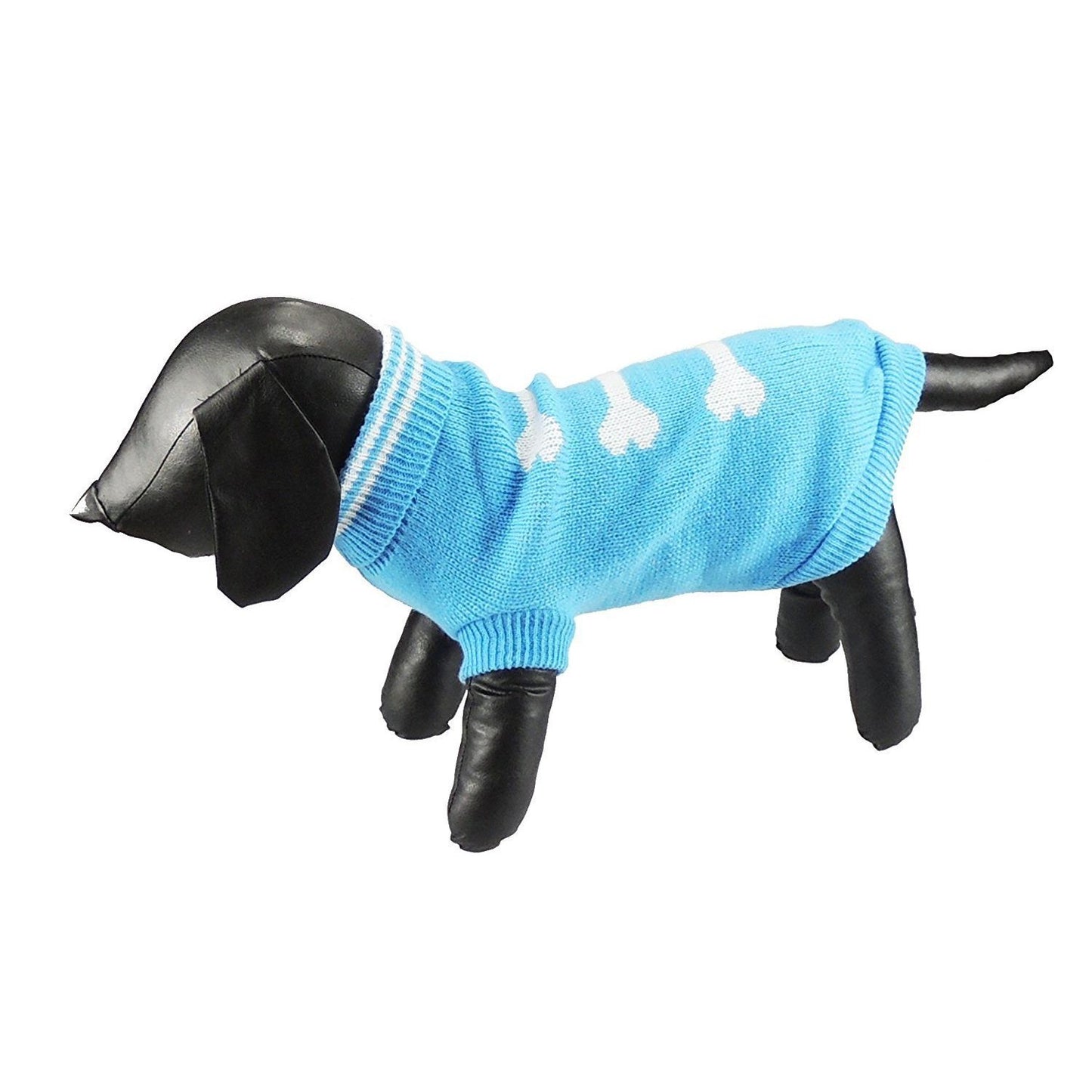 Cute Funny SMALL DOG ONLY Doggy Puppy Kitten Outfit Warm Everyday Walking Winter Girl Jumper Coat Clothes Hoodies Costume Ideas Pullover Wooly Knitted Sweater Apparel Baby Blue White Bones XXL