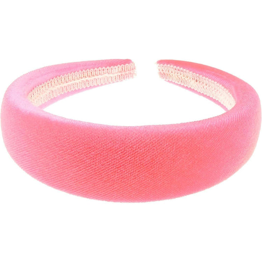 Womens Luxury Slightly Padded Puffy Velvet Flat Winter Evening Wedding Party Birthday Bridal Christmas Birthday Bridesmaid Headband Alice Band Hair Accessories Hairband (Neon Pink, One Size)