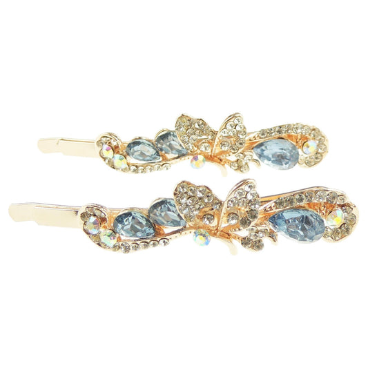 Ladies Girls Pair Of Sparkly Crystal 6cm Hair Grips Butterfly Swirly