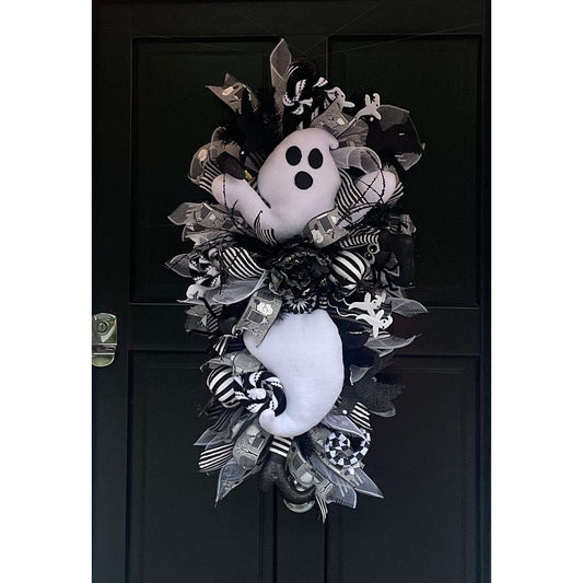 XL Ghost Fall Halloween Front Door Wreath Luxury Teardrop Rustic Wall Porch Hanger House Home Decor Decorations Spooky Ghoul Glam Boho
