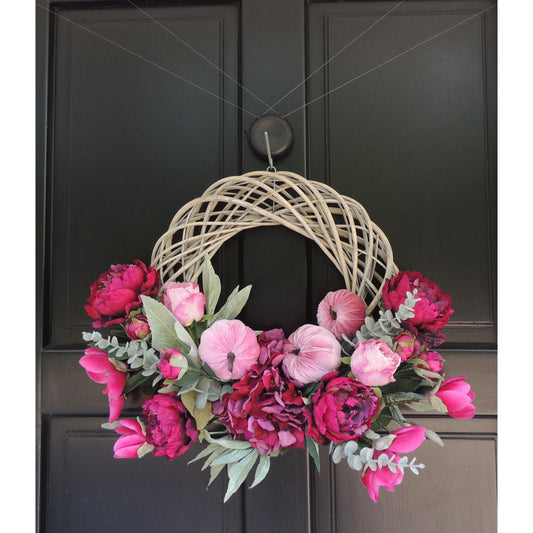 Fuchsia Autumn Wreath, Pink Pumpkin Front Door Wreath, Luxury Fall Decor, Peony Wreath, Thanksgiving Wreath, Summer Wreath, Summer Wreath