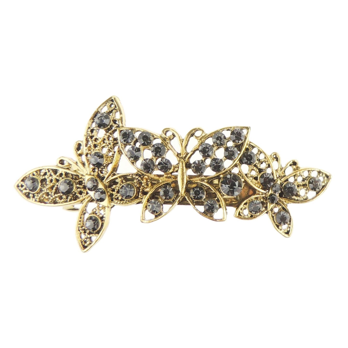 Vintage Look Womens Girls Crystal Rhinestone Diamante Wedding Bridal Party Evening Ponytail Fine Hair Accessories Occasion Barrette Hairpin Grip French Metal Spring Clip (Silver Dark Grey)