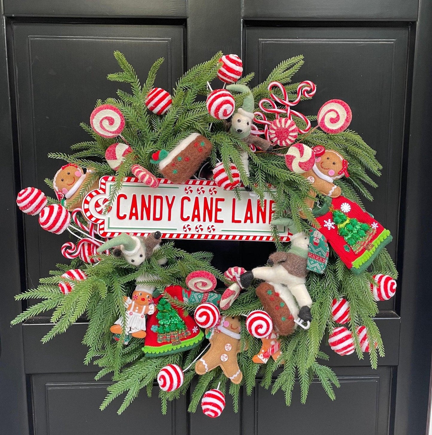 Luxury North Pole Christmas Wreath | Traditional Candy Cane Front Door Wreath | Red & Green Holiday Decor