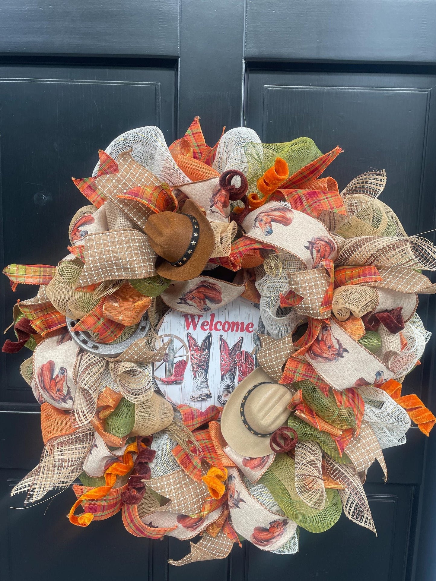 Luxury Southern Charm Welcome Wreath | Western Ranch Front Door Decor | Horse Lover Farmhouse Wreath
