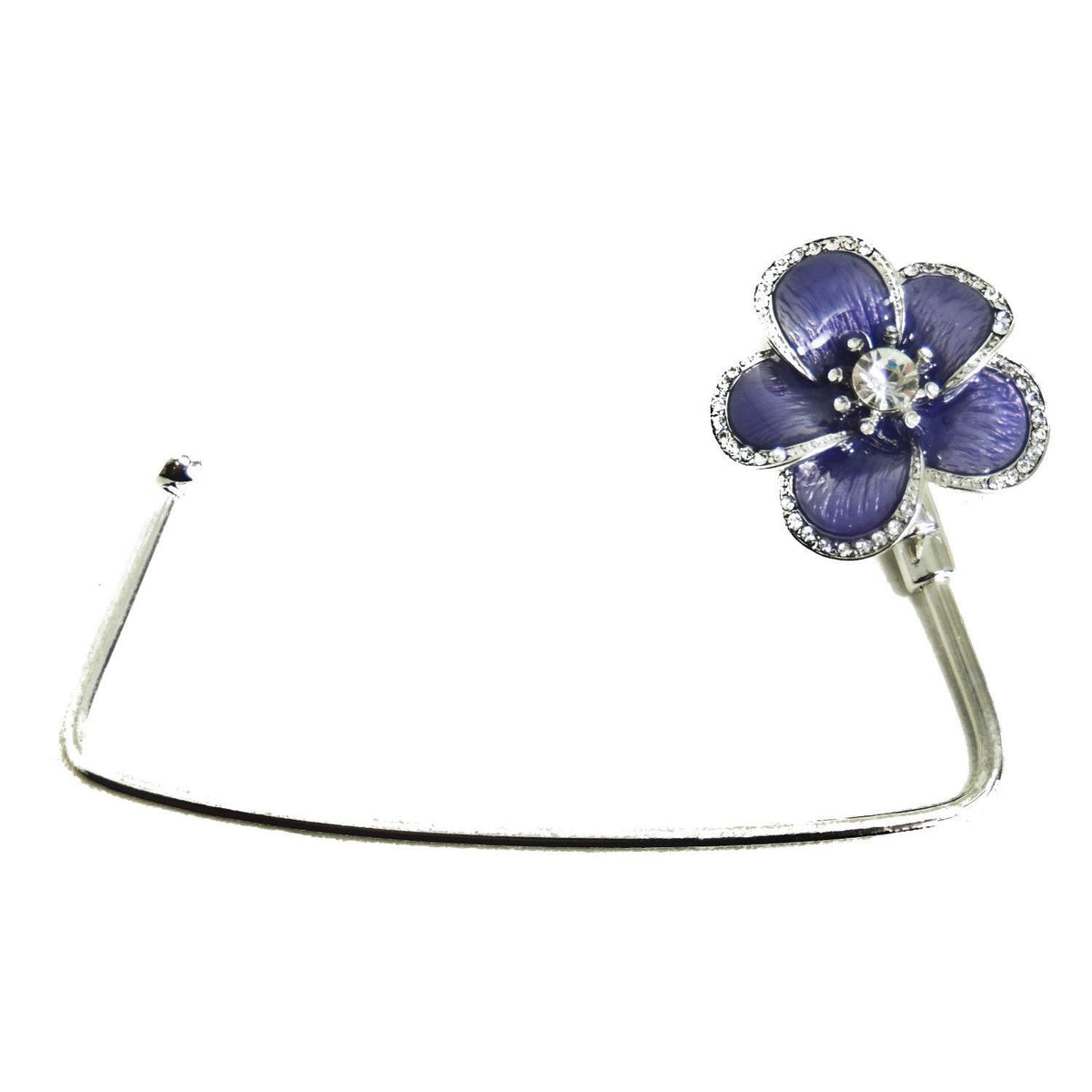 Womens Sparkly Crystal Diamante Rhinestone Purse Shoulder Crossbody Tote Bag Handbag Portable Instant Hanging Hanger Hook For Desks Tables Birthday Christmas Gift Silver Tone Purple Flower