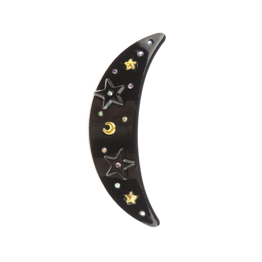 Womens Girls Gold Crystal Rhinestone Diamante Wedding Birthday Party Evening Ponytail Fine Hair Accessories Occasion Barrette Hairpin Grip French Spring Clip Vintage Look Moon Stars