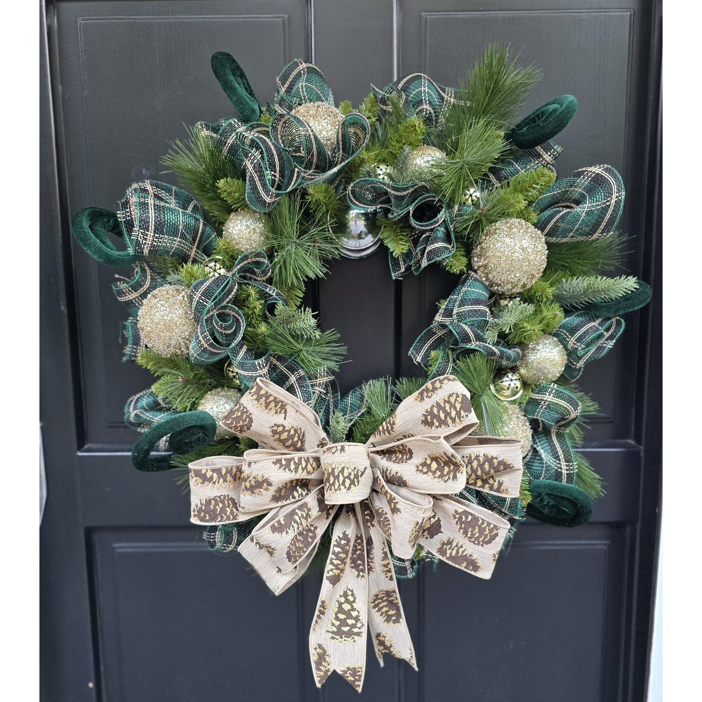 Luxury Gold & Green Christmas Wreath Front Door Luxury Home Decorations Xmas Winter Mantle Decor Holiday Wreath Advent Swag Fireplace Wall
