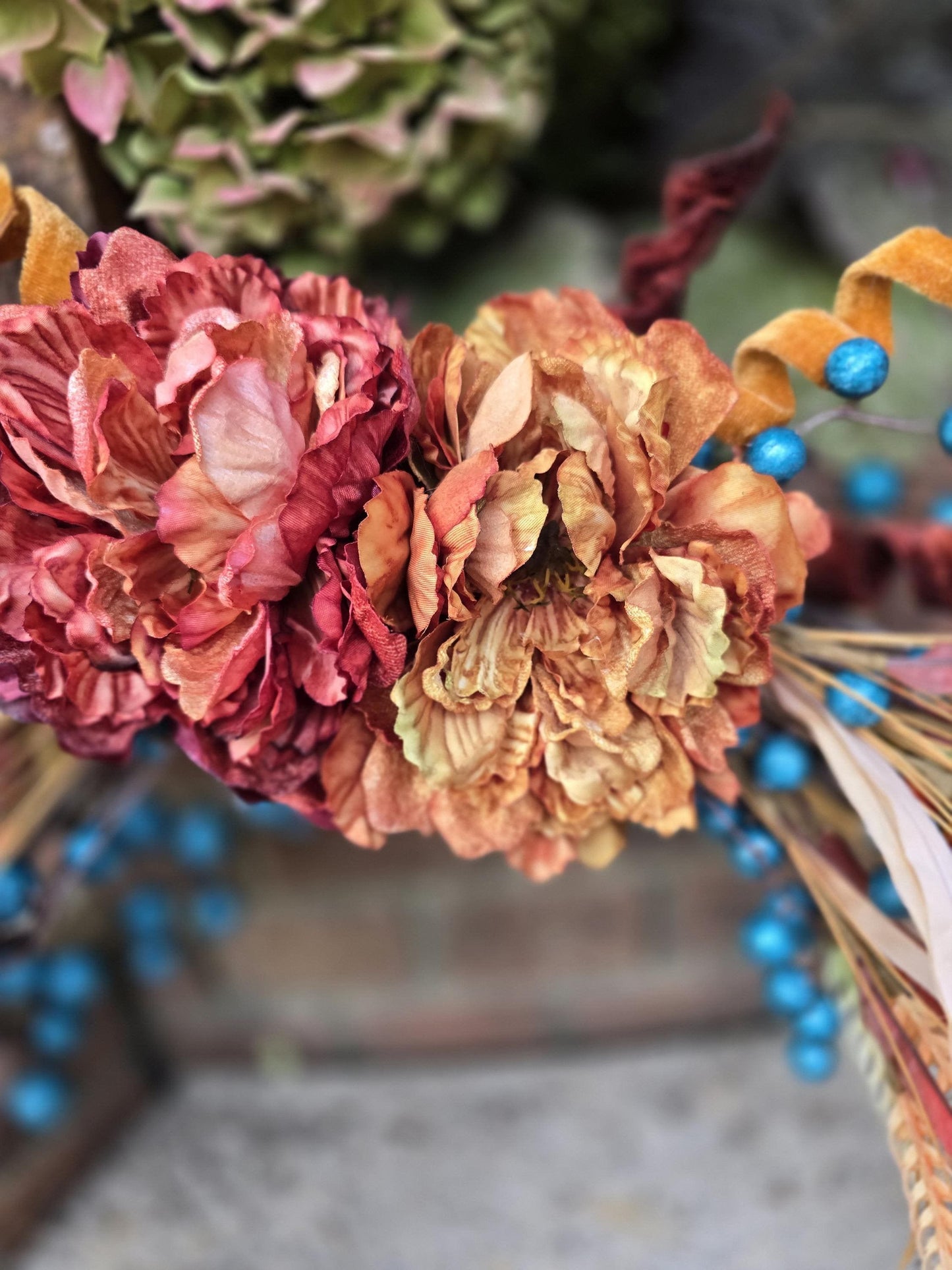 Luxury Teal & Orange Autumn Grapevine Wreath | Harvest & Thanksgiving Decor | 45cm (18")