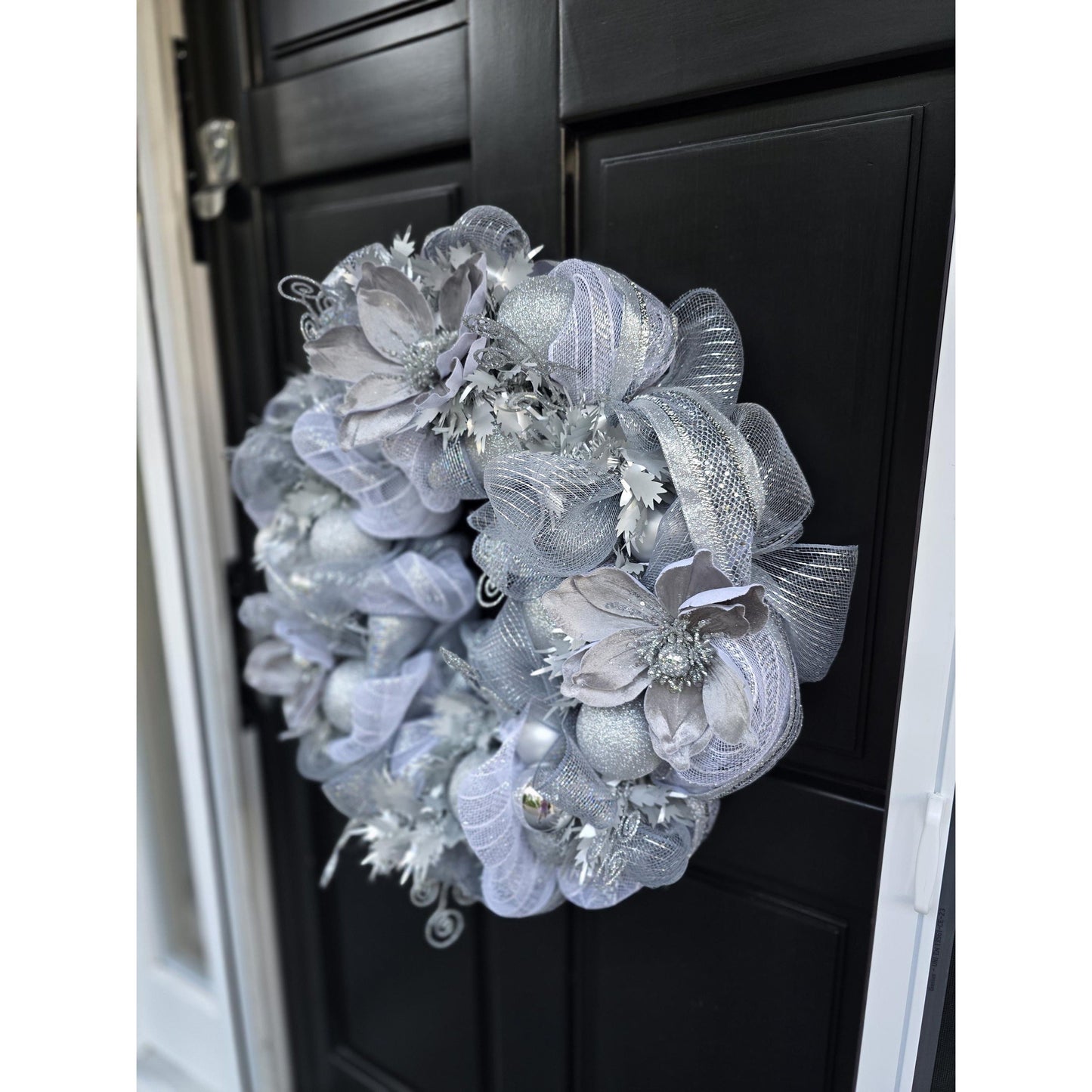 Silver Luxury Christmas Wreath Front Door Luxury Home Decorations Xmas Winter Mantle Decor Holiday Wreath Advent Swag Silver Theme