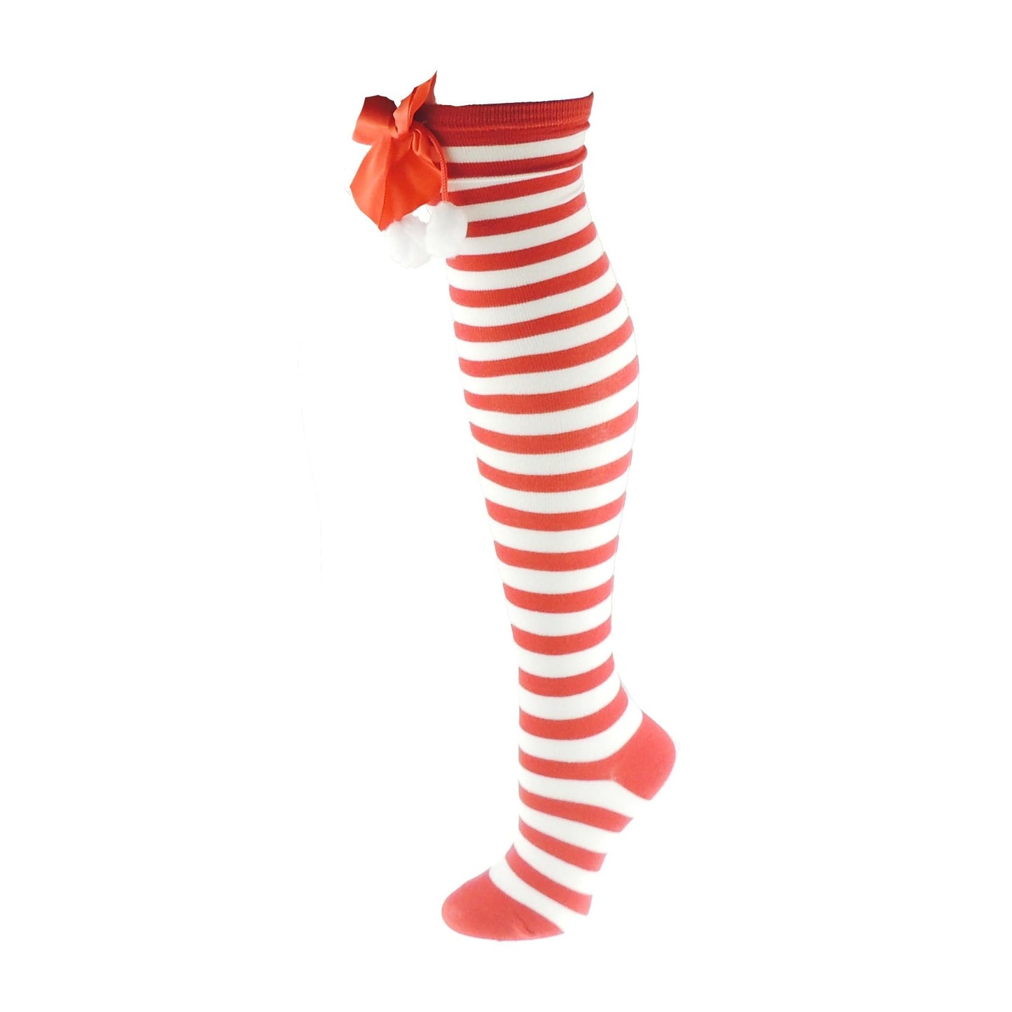 Womens Fancy Dress Party Dance School Costume Outfit Halloween Christmas Legwear Hosiery Steam Punk Over Knee Thigh Socks UK 4-7 (UK, Alpha, One Size, Regular, Regular, White Red Bobbles)