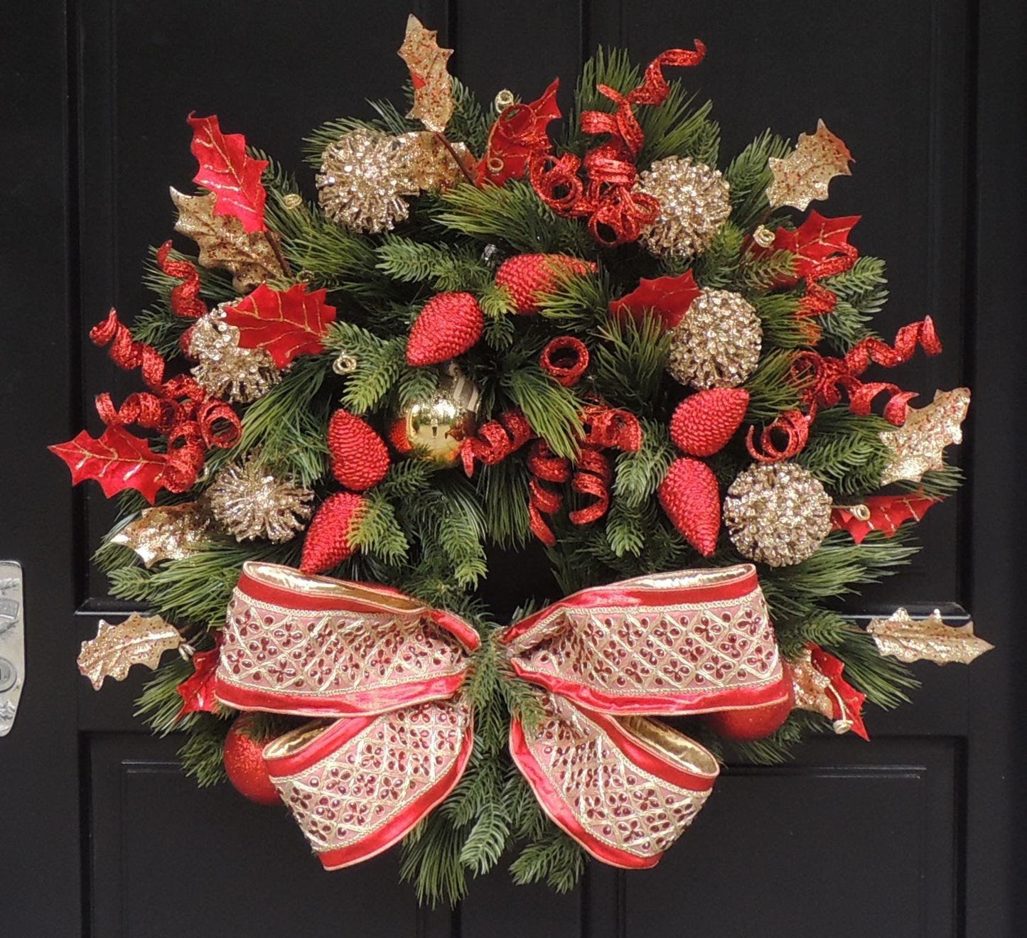 Luxury Designer Christmas Wreath | Elegant Red & Gold Front Door Wreath | 60cm (24")