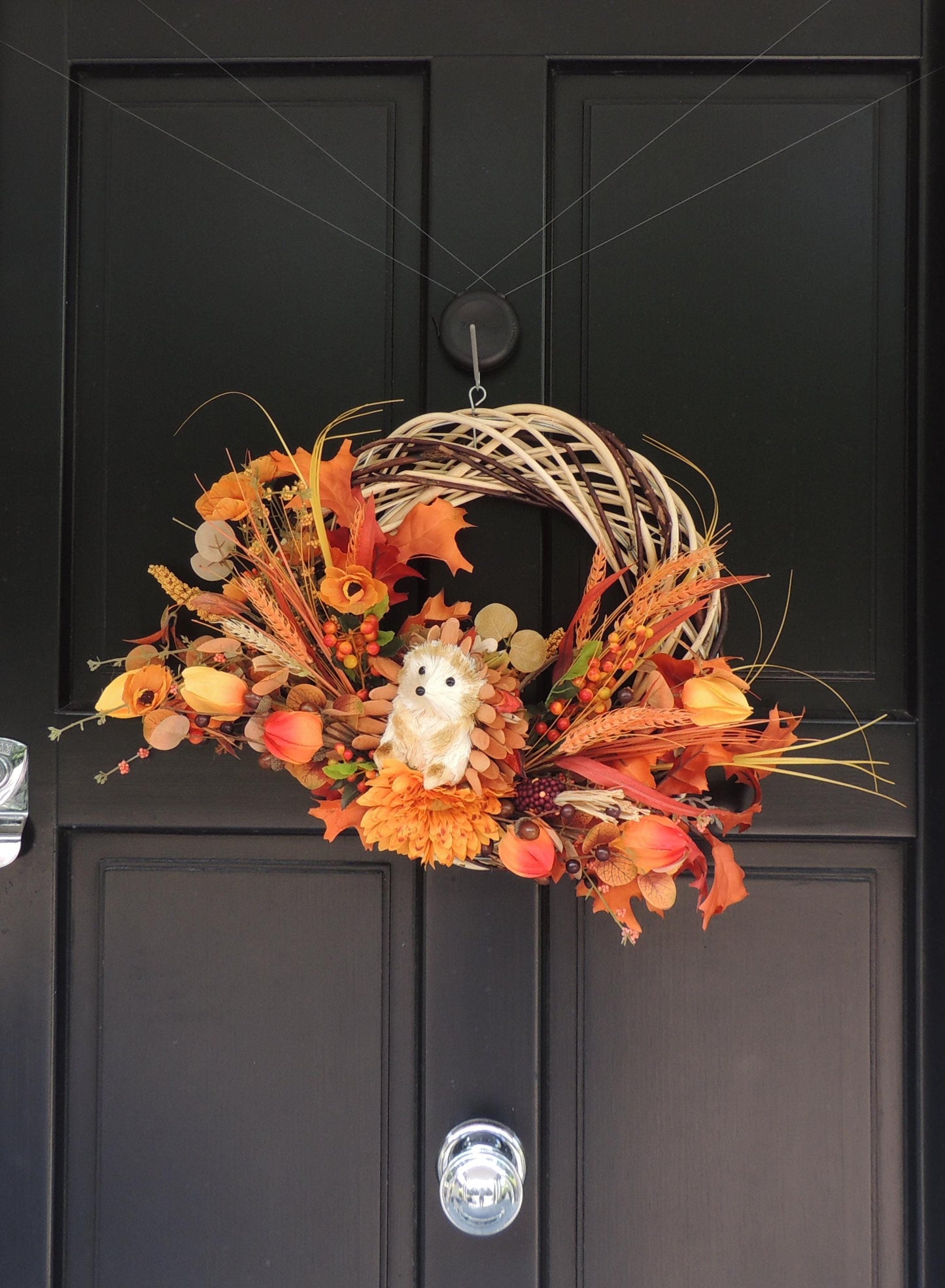 Orange Autumn Pumpkin Door Wreath, Green Fall Swag, Luxury Autumn Front Door Decor,Thanksgiving Wreath, Glam Fall Door Hanger,Harvest Wreath