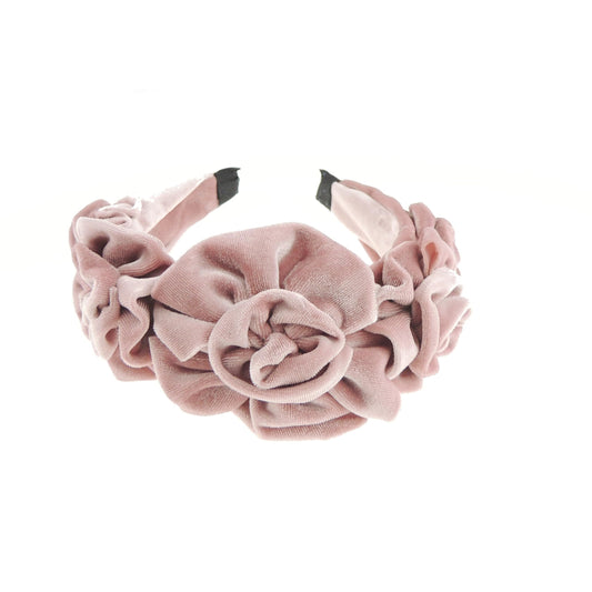 Womens Luxury Large Velvet Rosette Rose Flower Wide Velvet Winter Evening Wedding Party Birthday Bridal Christmas Birthday Bridesmaid Headband Alice Band Hair Accessories Hairband (Gold)