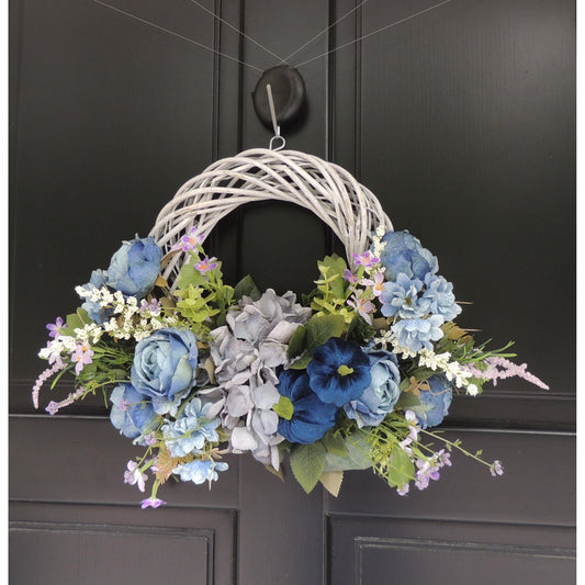 Blue Hydrangea Wreath, Front Door Wreaths, Blue Floral Wreath, Spring Summer Wreath, Grapevine Wreath, Cottage Door Decor, Gift for Her