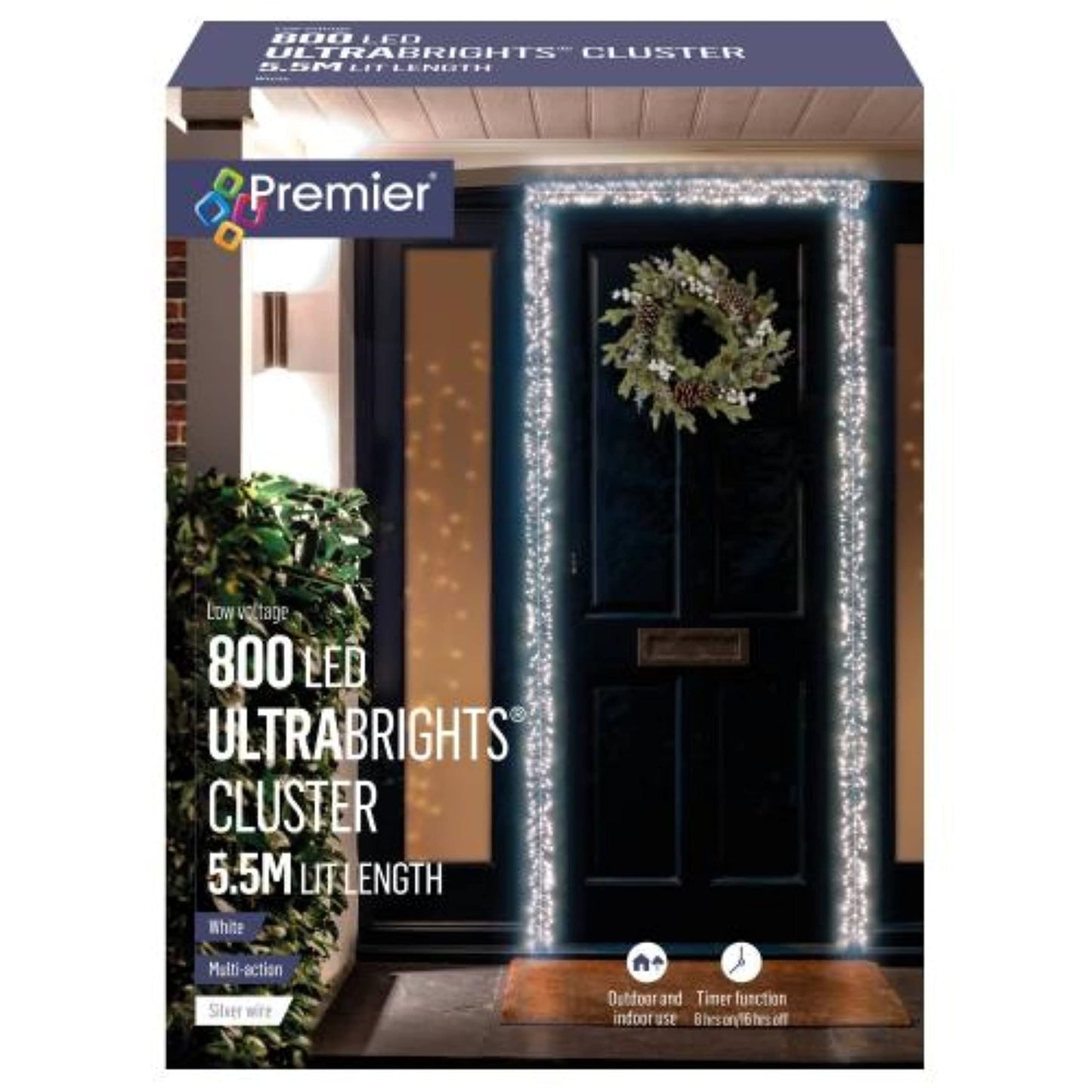 Christmas Door Cluster Pin Wire Fairy Lights Ultrabrights Door Garland 800 LEDs Cool White Mains