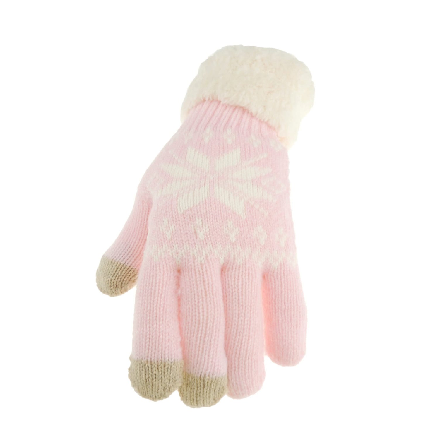 Womens Luxury Thick Knitted Thermal Fleece Lined Cold Weather Winter Ski Outdoor Hand Warmers Touch Screen Mittens Gloves Mitts Christmas Birthday Gift Fair Isle Snowflake (Gloves Pink)