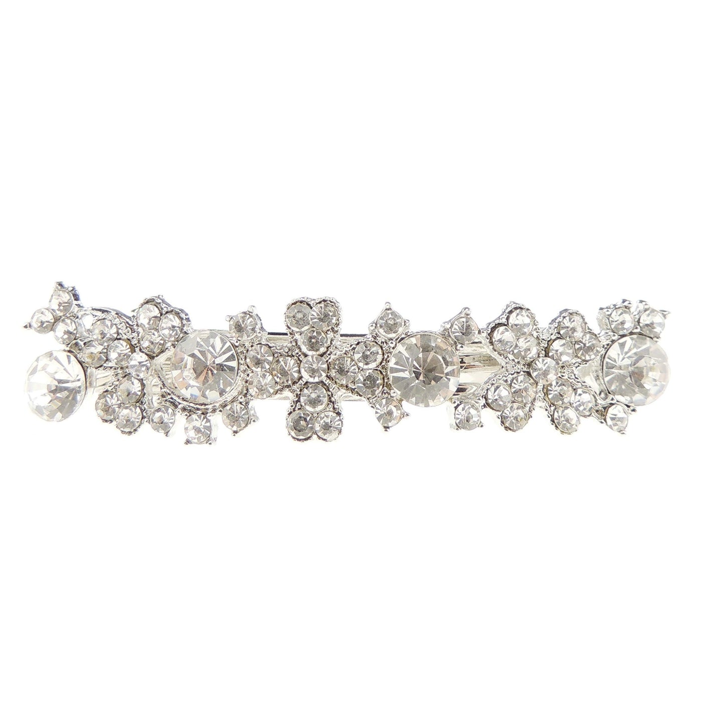 Sparkly Womens Crystal Rhinestone Diamante Wedding Bridal Birthday Party Evening Fine Hair Accessories Occasion Barrette Hairpin Grip French Metal Spring Clip Silver Tone Flowers Floral