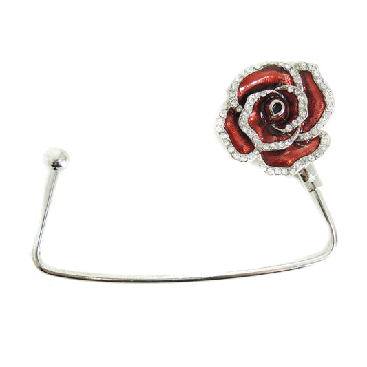 Glamour Girlz Womens Sparkly Silver Crystal Diamante Rhinestone Purse Shoulder Crossbody Tote Bag Handbag Portable Instant Hanging Hanger Hook for Desks Tables Birthday Christmas Gift Red Flower Rose