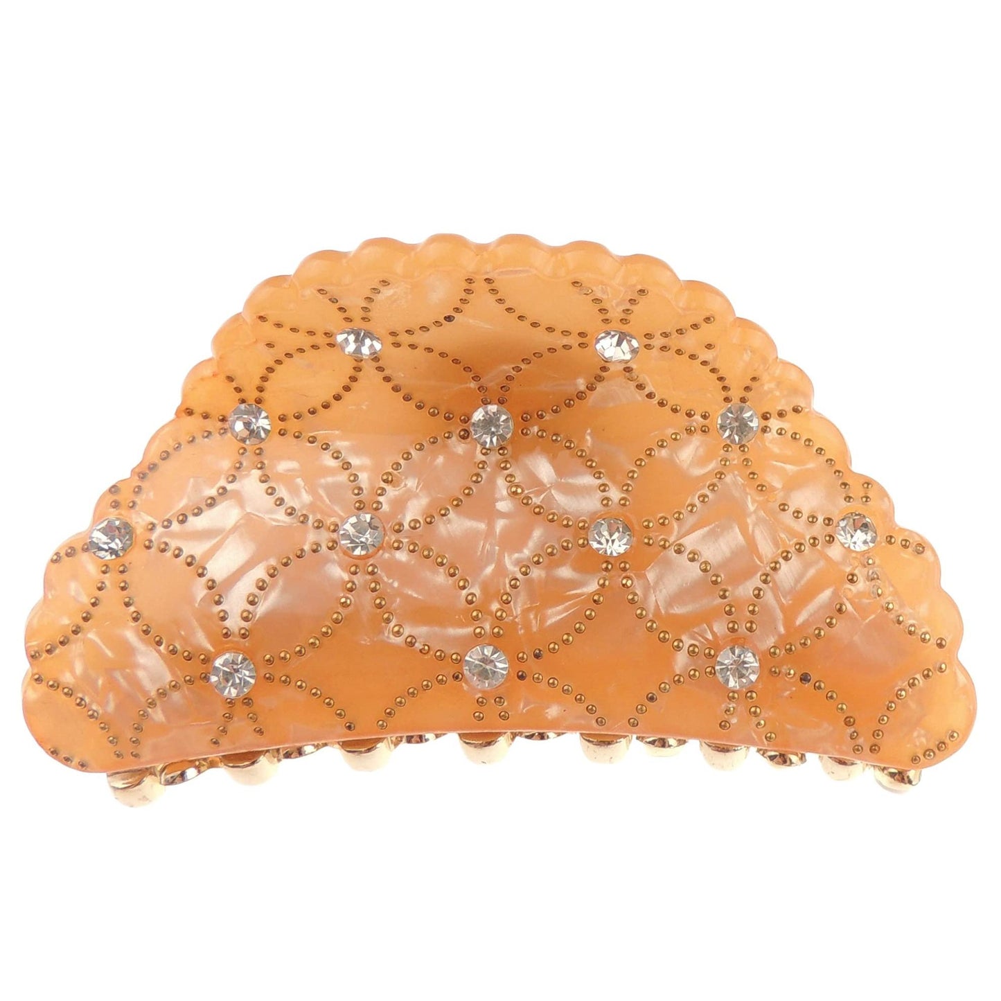Womens Girls Crystal Diamante Bridal Wedding Guest Party Bridesmaid Birthday Headpiece Hair Bulldog Crab Octopus Spider Jaw Styling Hair Claw Clamp Clip Pearlescent Marlbed Look Scalloped Edge (Pink)