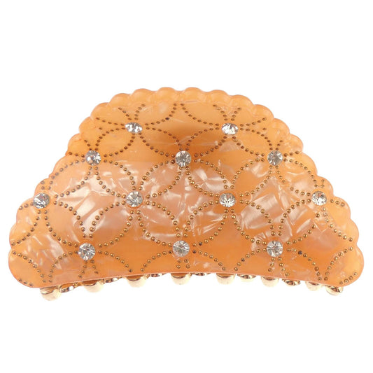 Womens Girls Crystal Diamante Bridal Wedding Guest Party Bridesmaid Birthday Headpiece Hair Bulldog Crab Octopus Spider Jaw Styling Hair Claw Clamp Clip Pearlescent Marlbed Look Scalloped Edge (Pink)